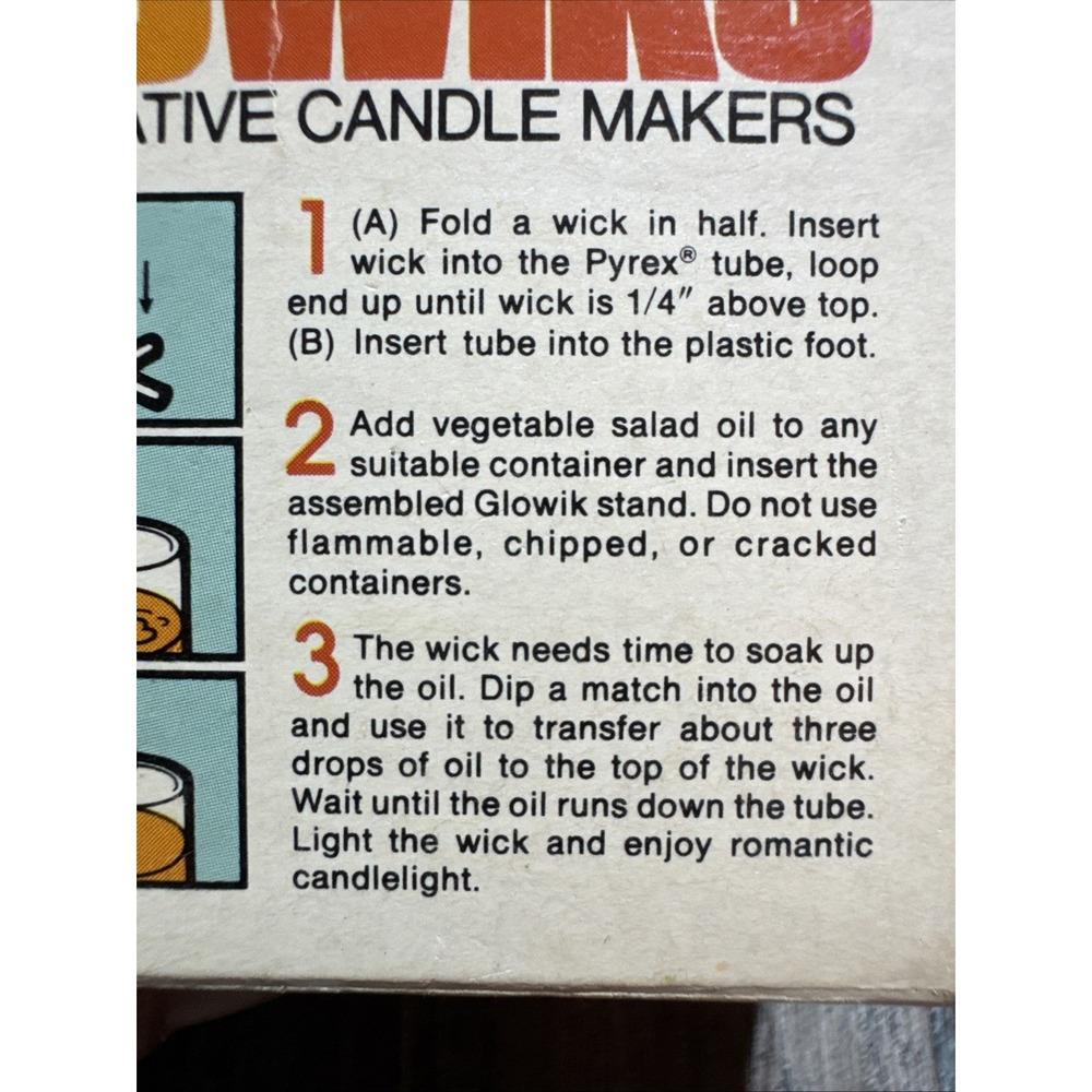 Vintage 1978 box"Glowiks" Creative Candle Makers 800 hrs Pyrex Rare HTF UnCandle - Picture 4 of 7
